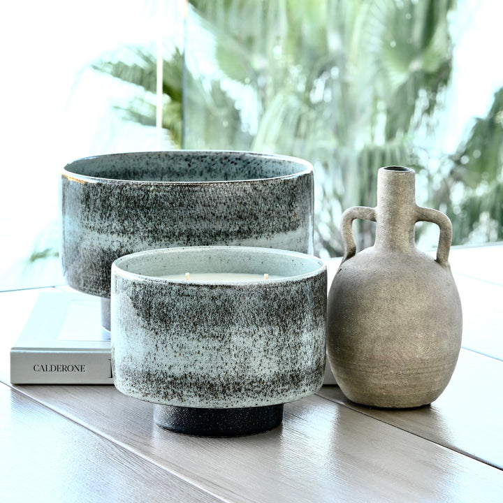 Extra Large Designer luxury artisan handcrafted ceramic vessel with perfume grade and natural soy wax scented candle