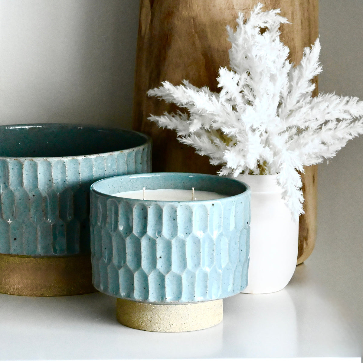 Extra large Designer artisan crafted ceramic statement piece, with hand-poured perfume grade and natural soy wax scented candle.